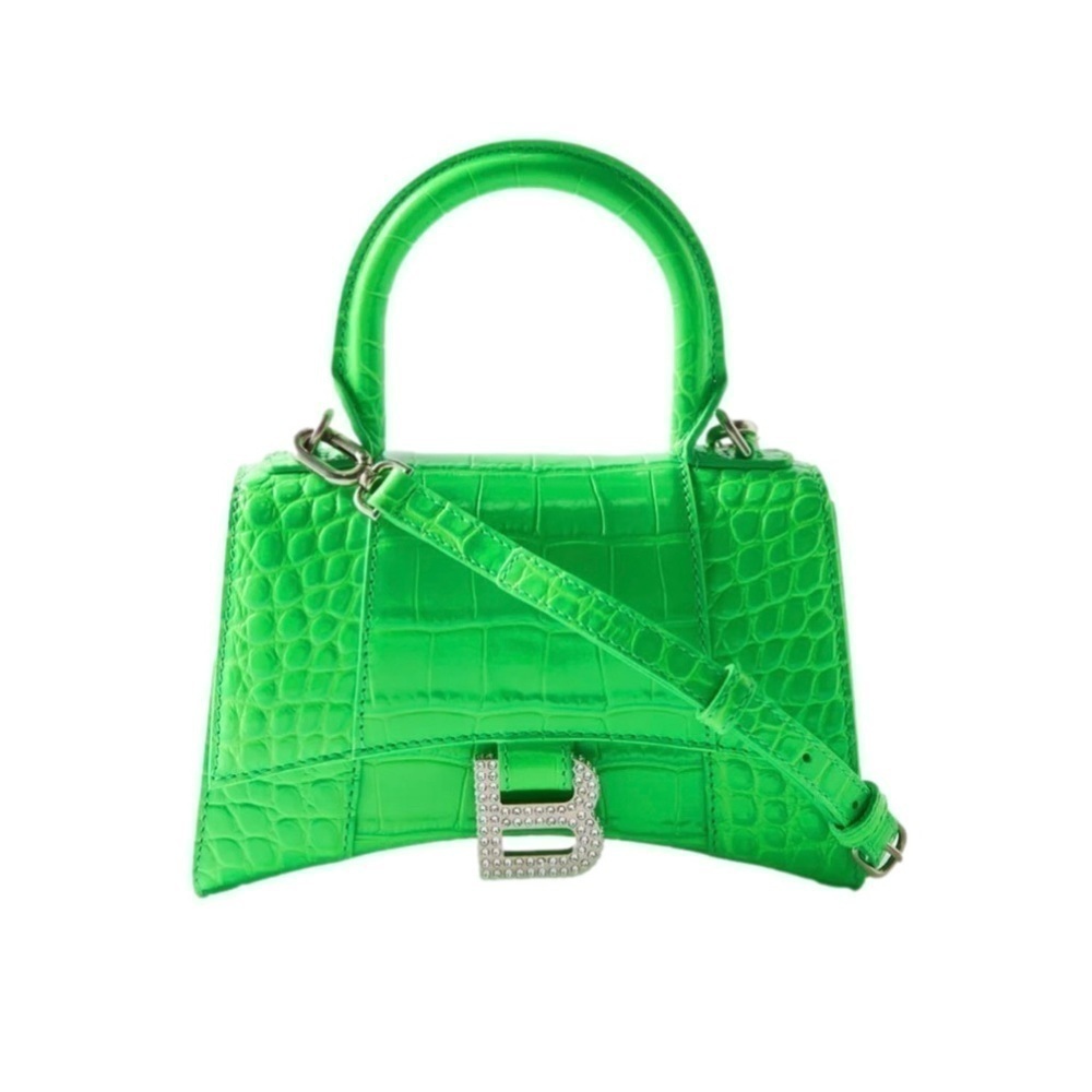 BALENCIAGA Hourglass XS crocodile-effect leather bag - Fluo Green